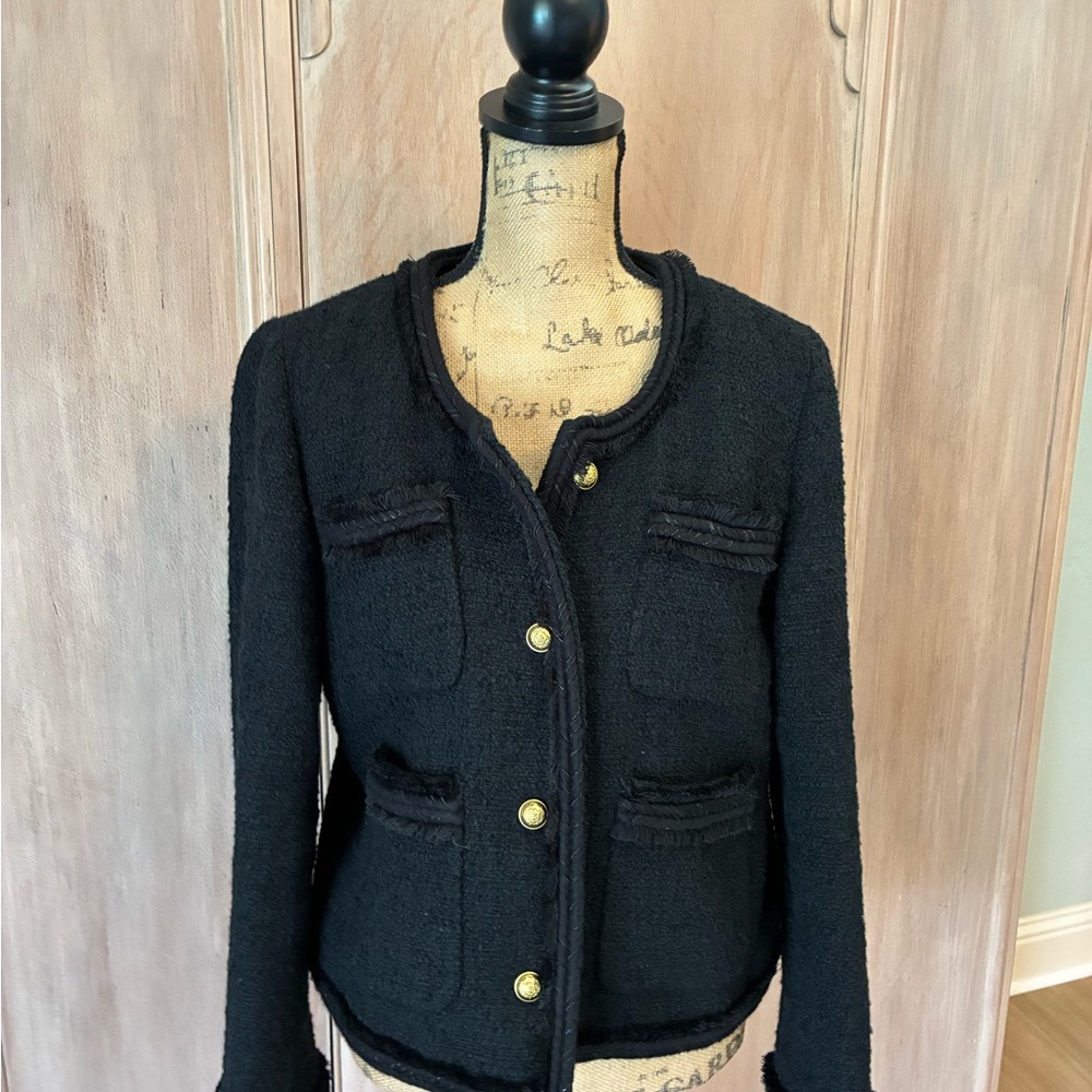 J.CREW Lady Jacket Black Tweed metallic trim Gold Buttons Women's size 12